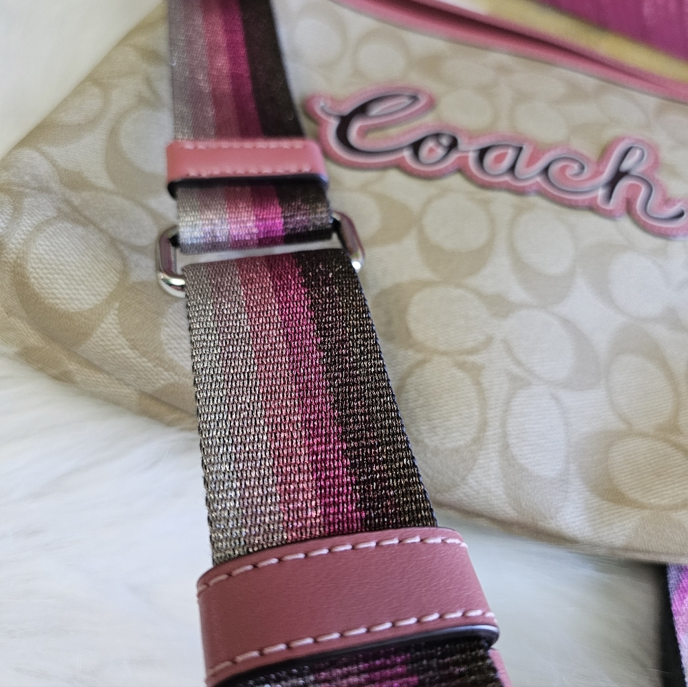 Coach Crossbody Pink, Tan & Red Like New - Picture 7 of 10